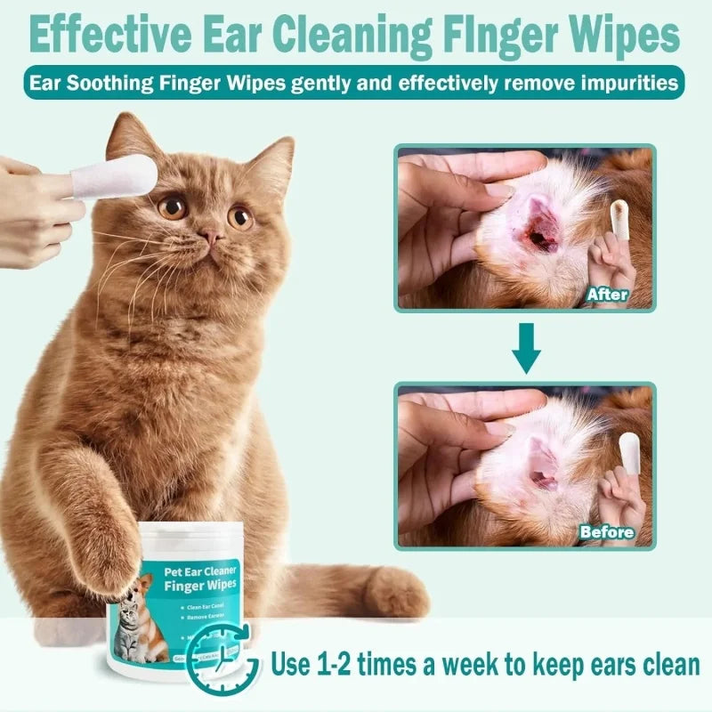 Pet Ear Cleaning Finger Wipes for Dogs & Cats (50 count)