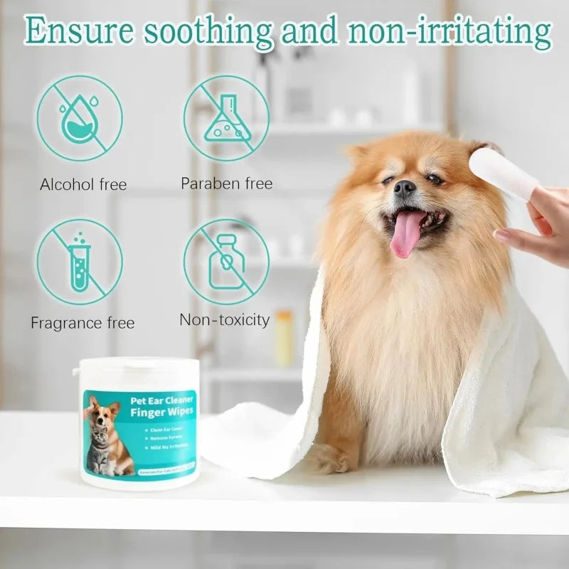 Pet Ear Cleaning Finger Wipes for Dogs & Cats (50 count)