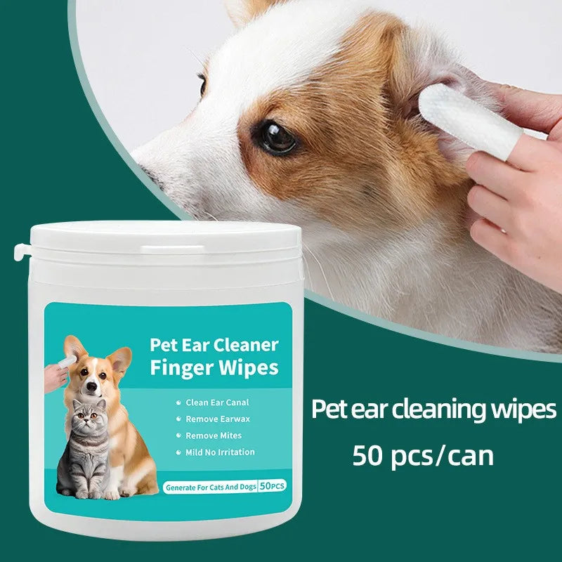 Pet Ear Cleaning Finger Wipes for Dogs & Cats (50 count)