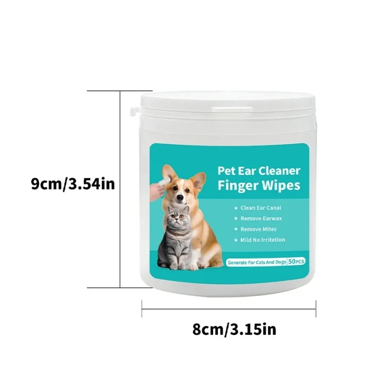 Pet Ear Cleaning Finger Wipes for Dogs & Cats (50 count)
